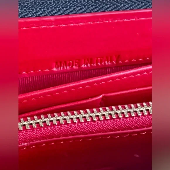 NEW Christian LOUBOUTIN Panettone Iridescent Gold Studded Red Leather Wallet